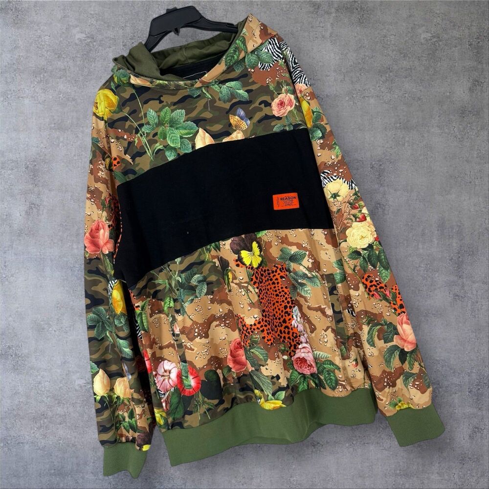 Reason Clothing XXXL Floral Camo Hoodie Animal Print Streetwear Pullover Urban